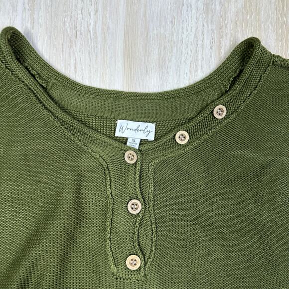 NWT Wonderly Fall Olive Drop Shoulder Henley Neck Pullover Boxy Sweater XL - Picture 3 of 14